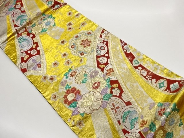 JAPANESE KIMONO / FUKURO OBI / WOVEN ROUNDEL FLOWER CREST